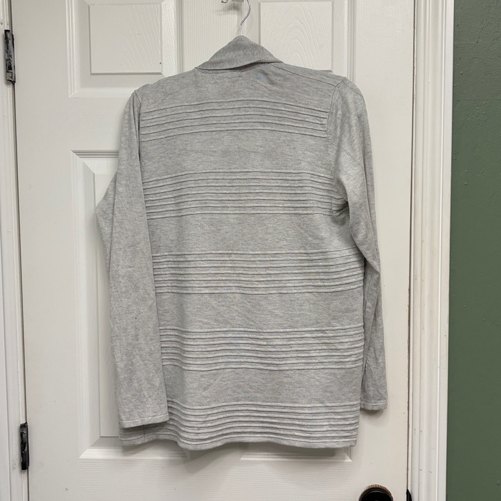 Light Gray Open Front Ribbed Cardigan - Picture 5 of 5